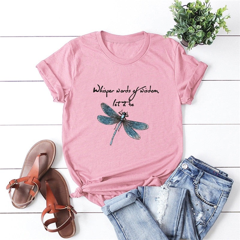 Women T-Shirt New Dragonfly Print T Shirt 100%Cotton