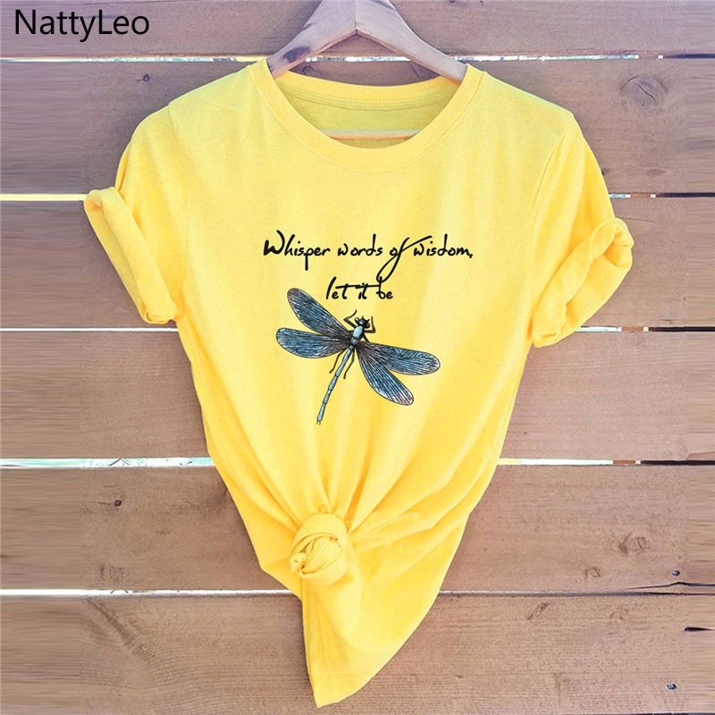 Women T-Shirt New Dragonfly Print T Shirt 100%Cotton