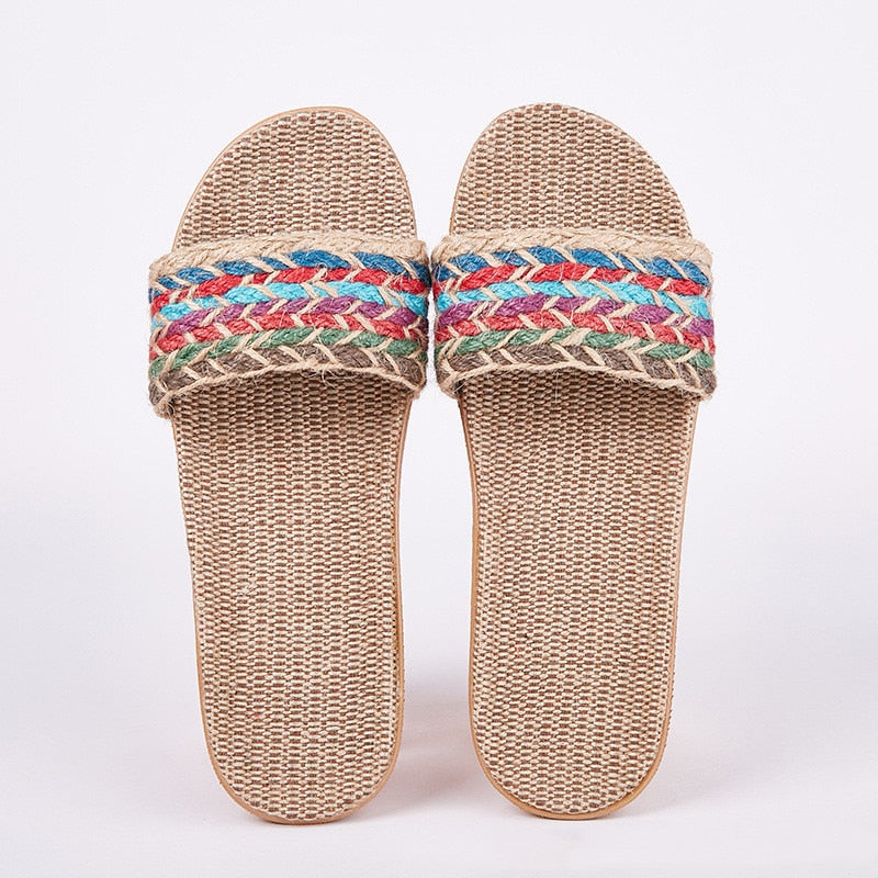 Women Indoor Slippers Home Flax Slides Summer