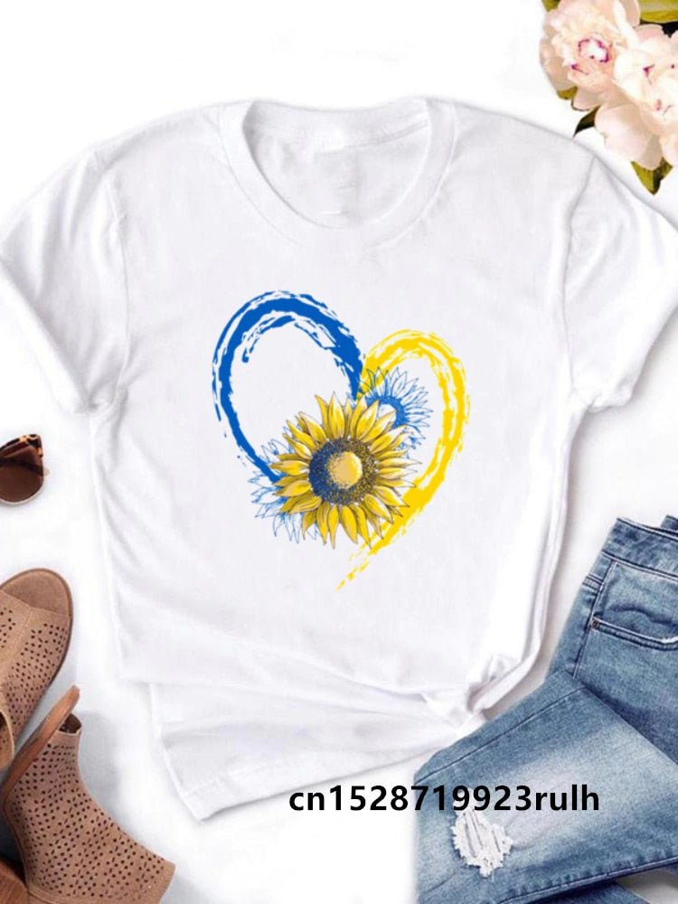 Cool Ukraine Flag Sunflower Ukrainian Print T Shirt