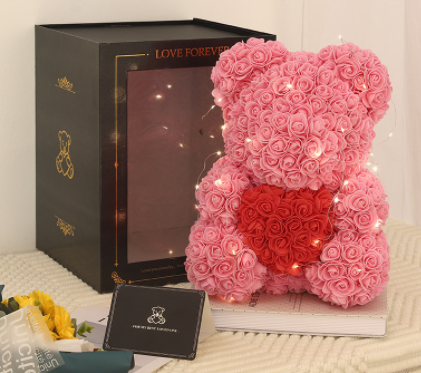 Valentine's Day Gift Rose Bear Eternal Flower Rose Teddy Bear PE Foam Bear 25cm Valentines Day